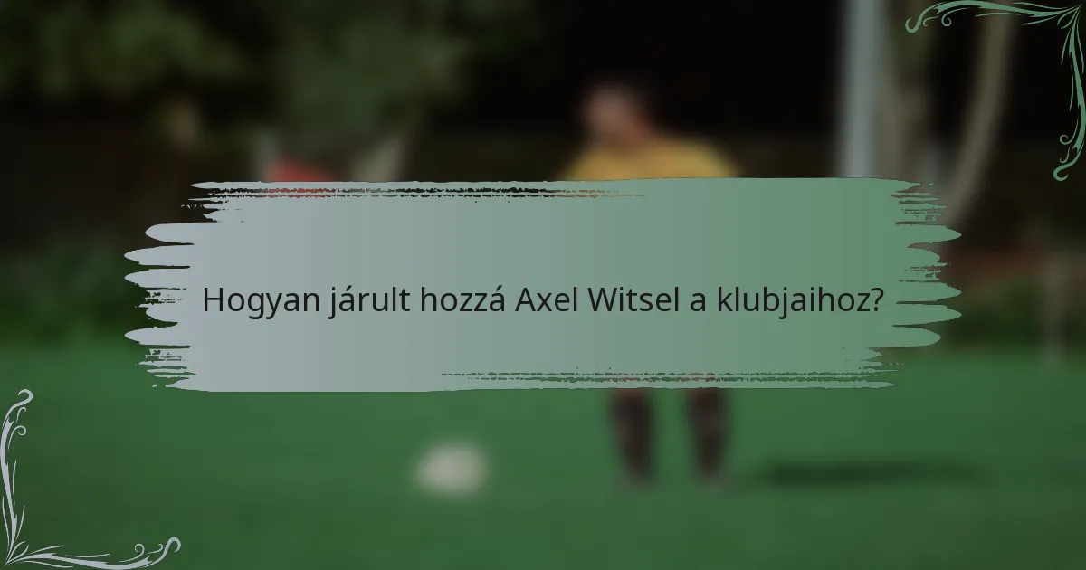 Hogyan járult hozzá Axel Witsel a klubjaihoz?